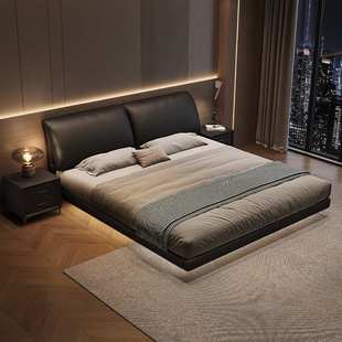 大象耳朵真皮床轻奢现代简约主卧大床双人大气意式极简婚床皮艺床