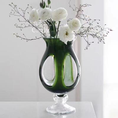 法式中古vingtage高品质高脚烛台 手工风灯玻璃花瓶摆件