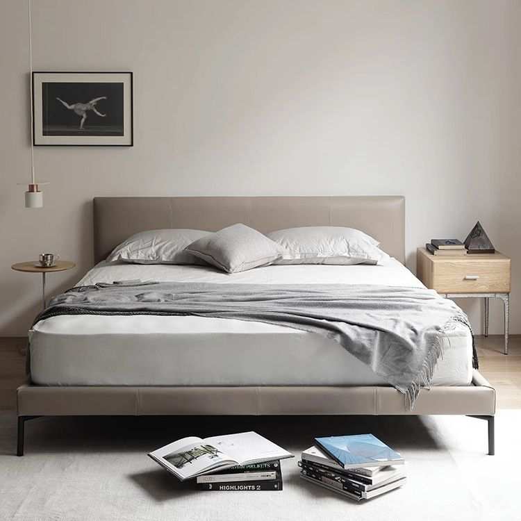 北欧表情意式简约美式复古ALGER平台无床边真皮双人床软包靠背