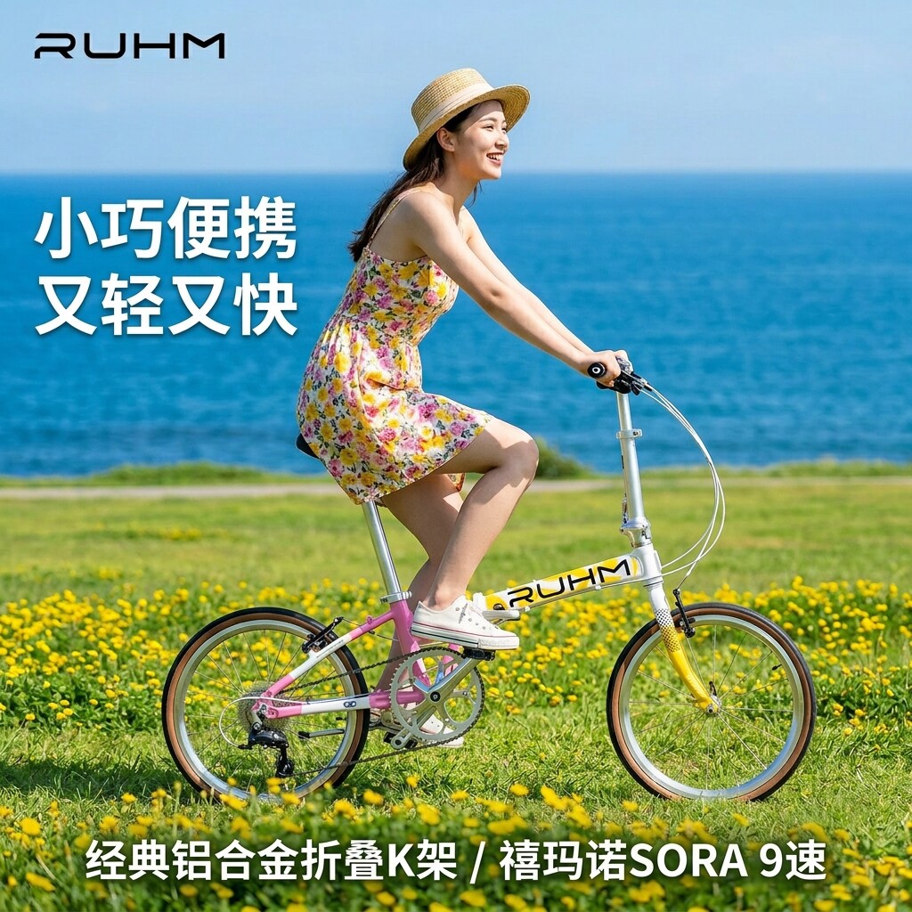 RUHM卢姆双折叠自行车KU20轻便携铝合金车架20寸9速户外骑行单车