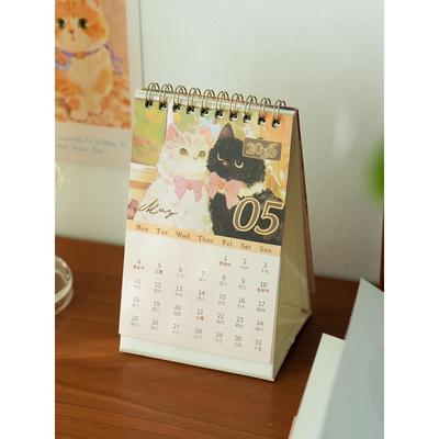 小日子不翻篇 2026年猫咪日记插画台历 覆古小狗桌面日历摆件月历