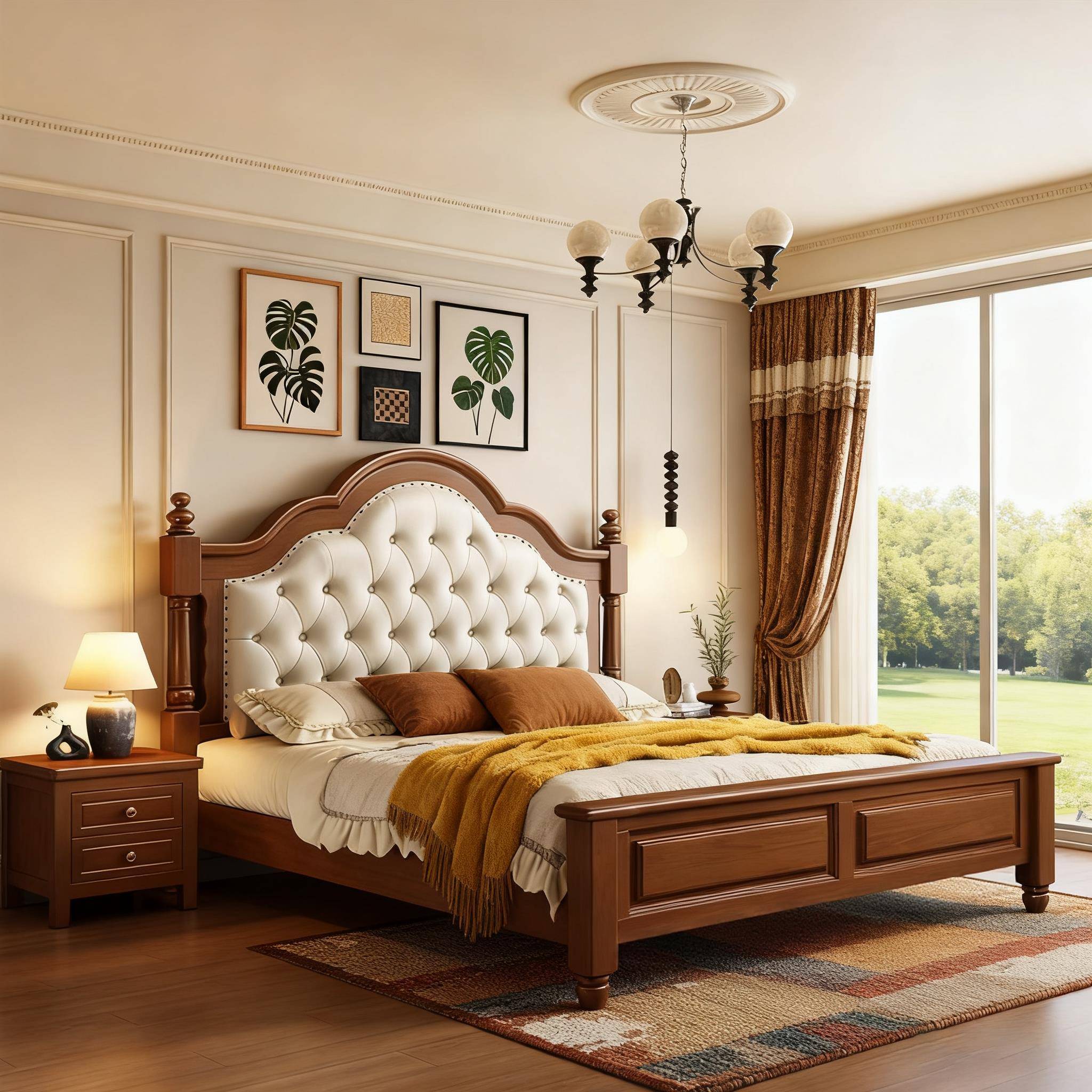 美式实木床主卧1.8米胡桃木色家具1.5单人次卧高箱储物软包主婚床