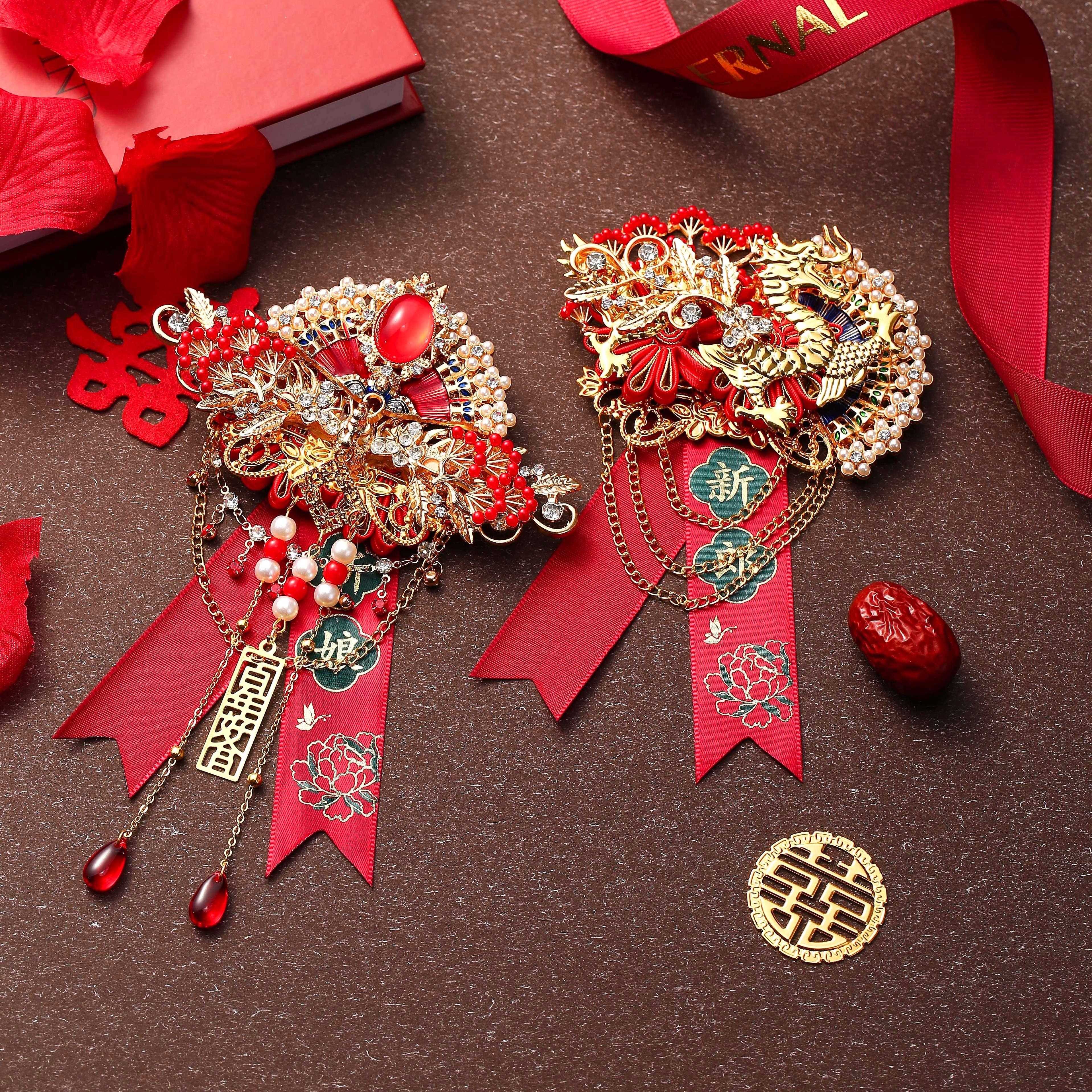 胸花结婚全套家人高级别针襟花婚礼新郎新娘龙凤胸针别花一对父母