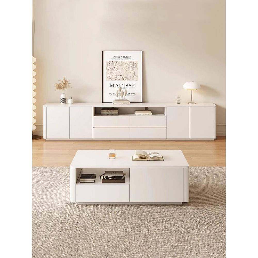 实木电视柜奶油风现代简约落地式小户型茶几电视机柜组合客厅家用