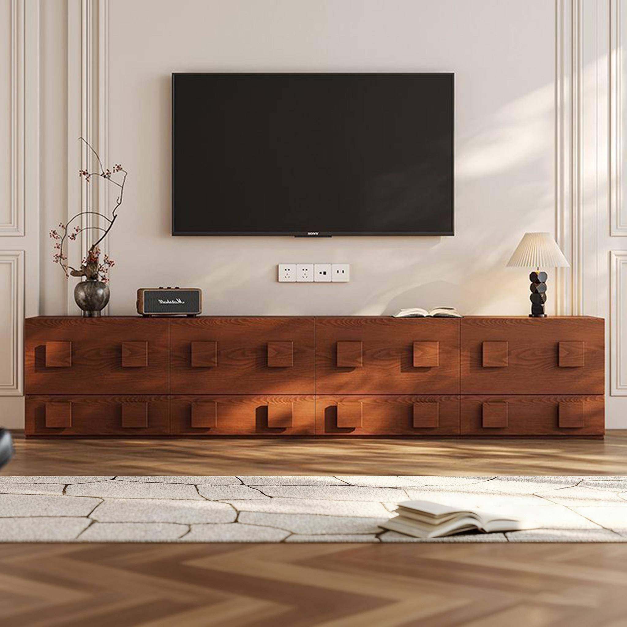 中古风白蜡木实木落地电视柜客厅家用小户型复古多功能组合收纳柜