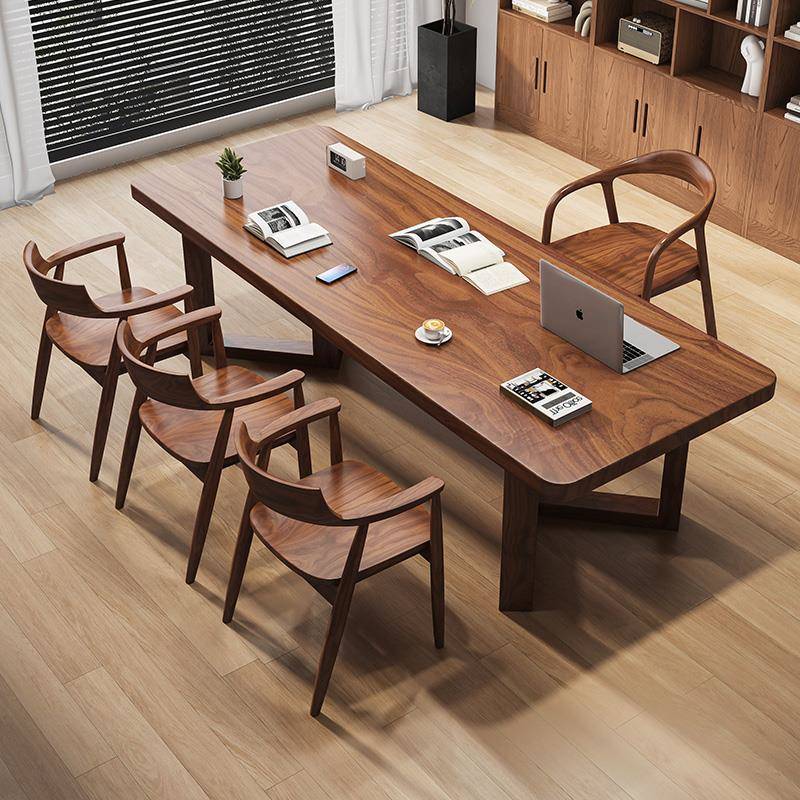 书桌胡桃木简约家用去客厅化茶桌实木原木高档茶台办公室大板桌