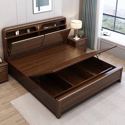 胡桃木实木床高箱储物床1米8双人床2025新款中式主卧2米x2米2大床