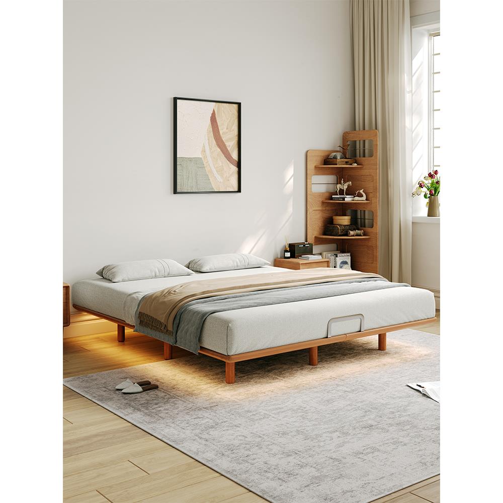 无床头小户型樱桃木实木床简约主次卧榫卯结构床架子可定制悬浮床