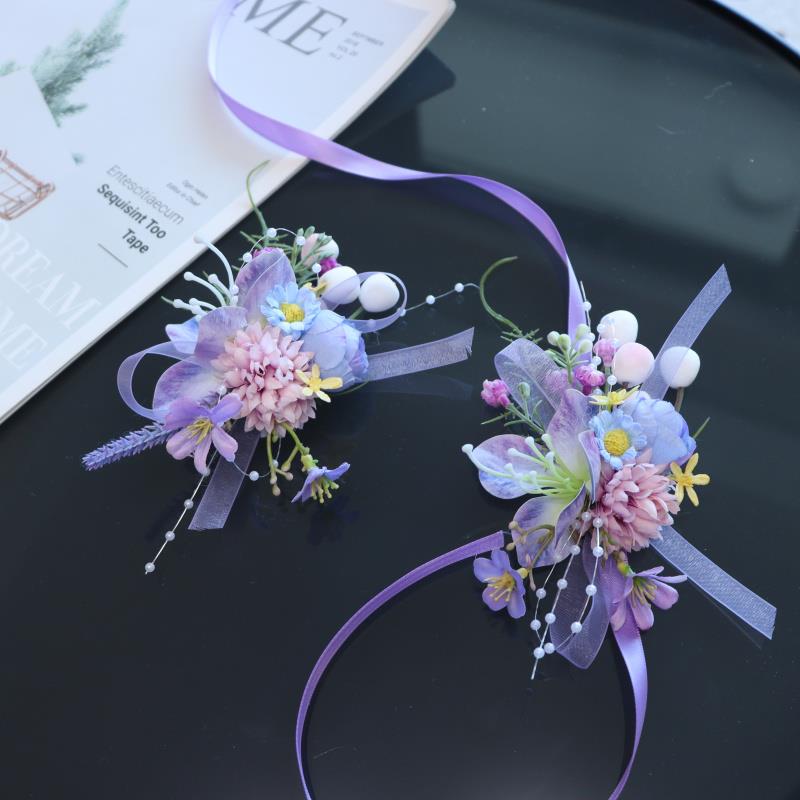 原创梦幻紫森系婚礼蝴蝶新郎新娘结婚胸花伴郎伴娘姐妹团手腕花