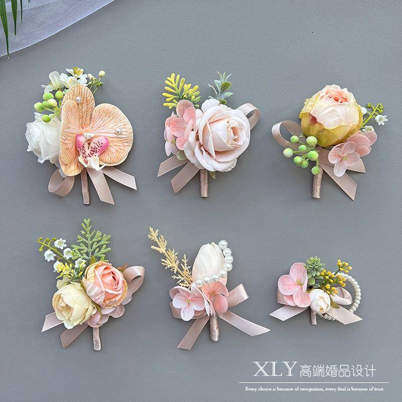 原创森系香槟色蝴蝶兰新郎新娘婚礼胸花伴娘手腕花伴郎兄弟团襟花