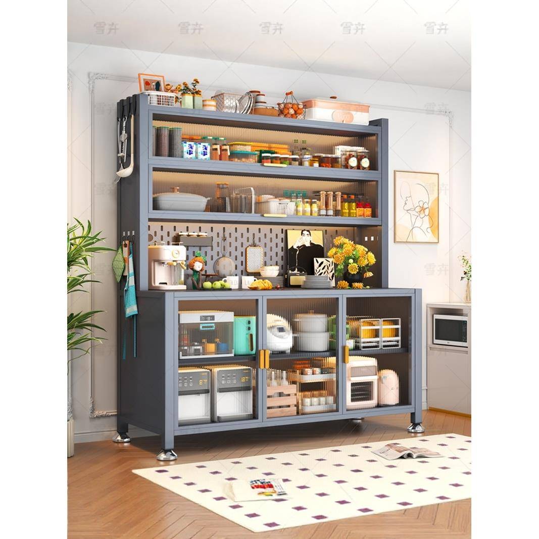 厨房多层餐边柜落地多功能置物架微波炉烤箱钢制收纳柜家用储物柜