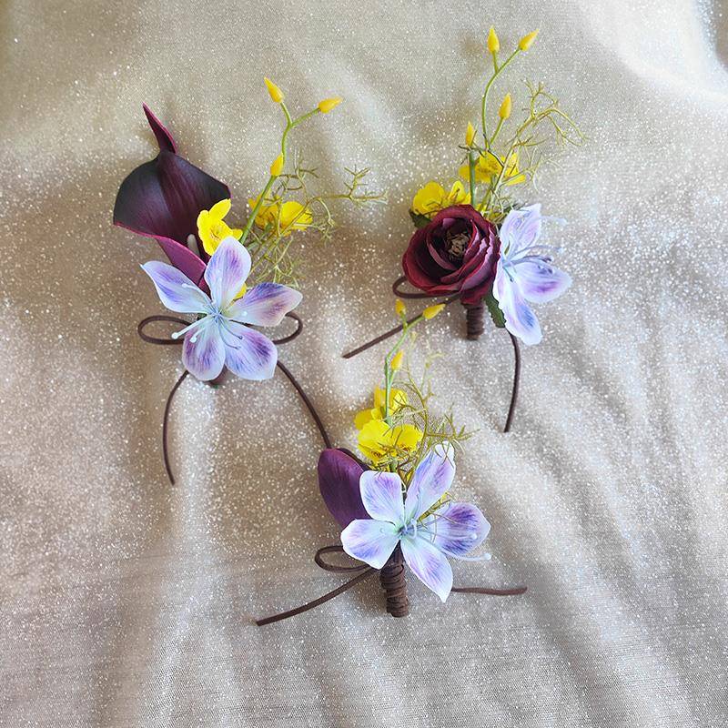 新款暖紫色结婚礼胸花仿真马蹄莲新郎新娘襟花手腕花商务嘉宾胸针