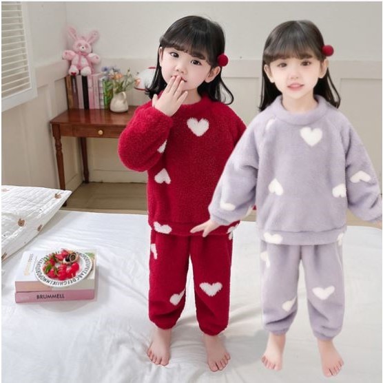 女童秋冬家居服套装冬天女孩新年红色珊瑚绒儿童睡衣加绒保暖套头