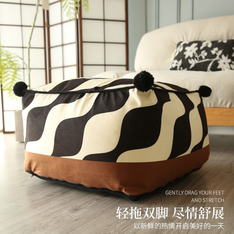 现代简约风黑色波浪墩墩垫客厅沙发懒人矮凳可拆洗阳台蒲团坐墩套