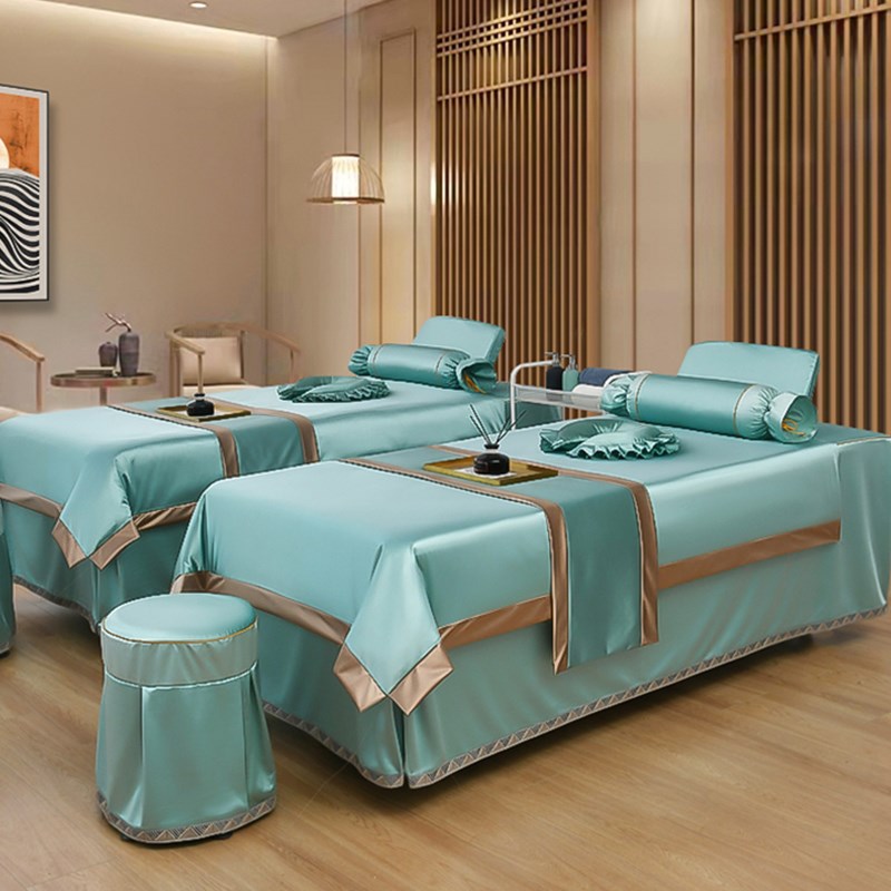 新款美容床罩四件套高档轻奢美容院专用采耳推拿按摩头疗床单床套