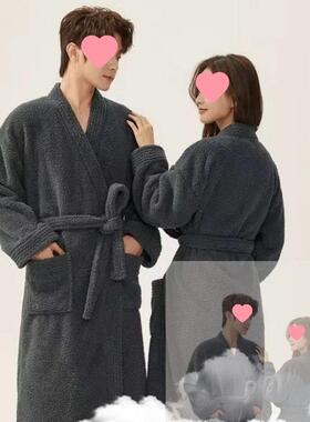 T5H新款加厚米粒珊瑚绒柔秋浴袍软男女加长款情冬侣保暖睡袍MUO不