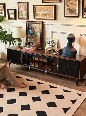 法式复古实电视落柜HTU用现代木简约奶油风玻璃储物柜客厅收纳地