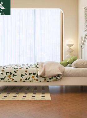 白奶油风实木现代简约.1床8双主卧大色ZIH婚床1.5单人床储物实木