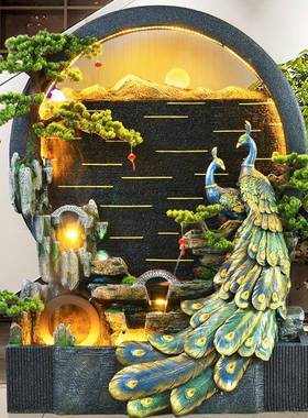 流水喷tb-71735山泉水幕墙中式孔雀假屏风庭造院景装饰风水轮前台