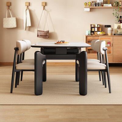 实木伸缩折叠餐桌椅现组合YPI代简约家用小户方型饭圆两用吃岩板