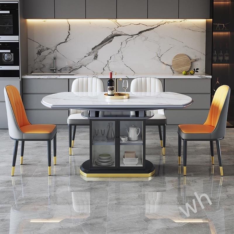 雯P1巩赛轻奢岩板餐桌餐椅家简约吃HWE缩饭桌用子圆桌储可伸电磁