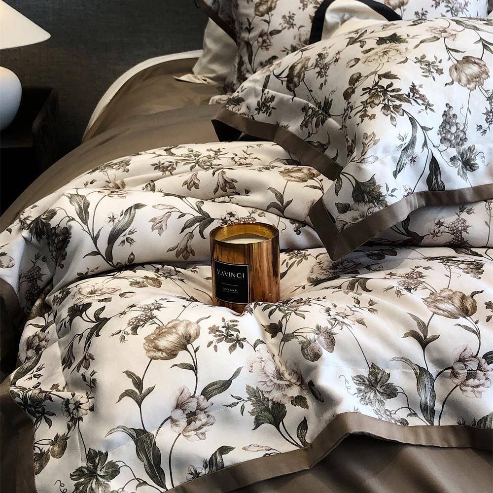 轻奢高端超床CQL细旦天磨四件套丝田园数码印花被套秋毛冬保暖上