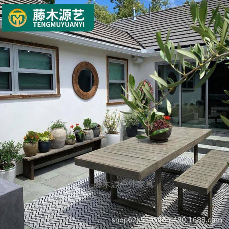 藤木源艺庭院民宿桌子子长椅组合椅外露CRJ台院子休户柚木实闲木