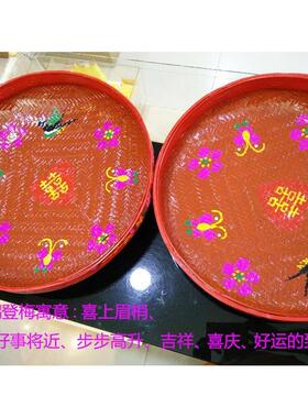 担SXT子箩红色竹婚嫁妆满月女方箩搬家竹编制品柳编纯手筐工箩结