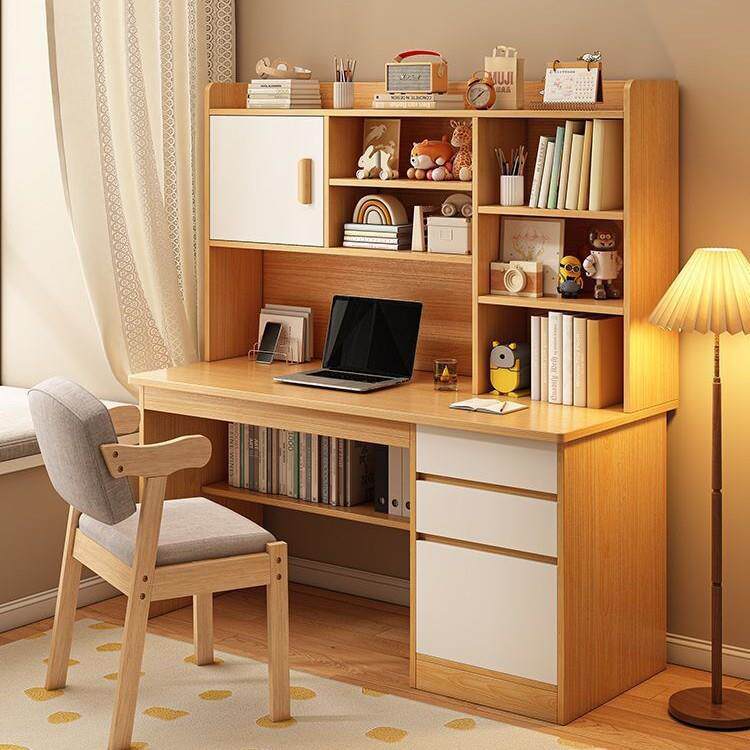 实木书桌中子学生家芯体用学习无品牌/写字台卧室书架一桌书柜靠