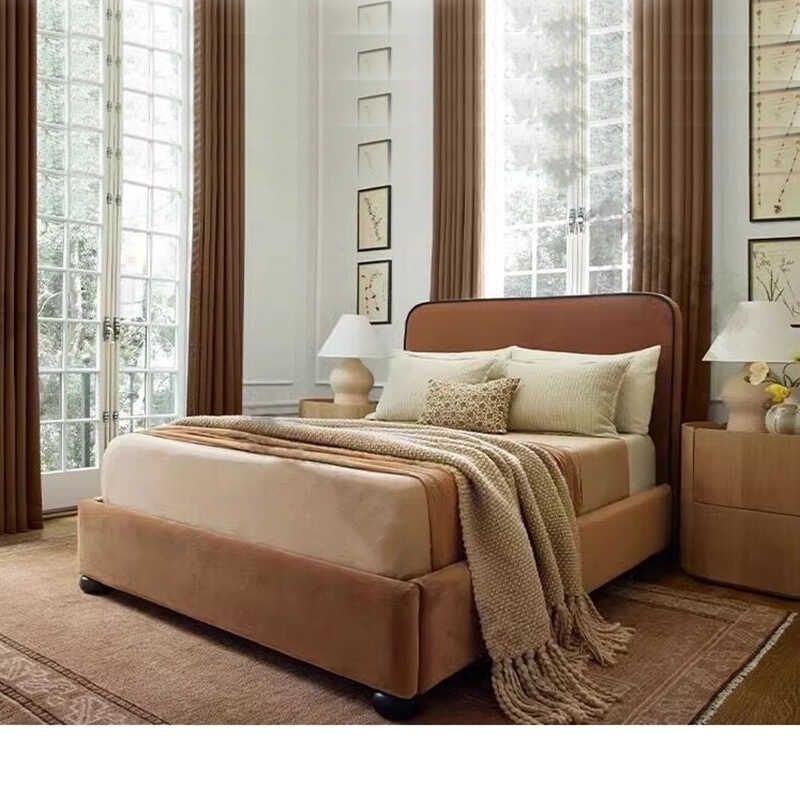 美式式复古布艺法床主卧双人床丝公ZKY寓民软宿设计师1.8米1.绒5