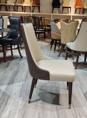 轻奢实木餐PVV皮餐靠椅高背椅椅别墅酒店宴会厅座现代椅椅子