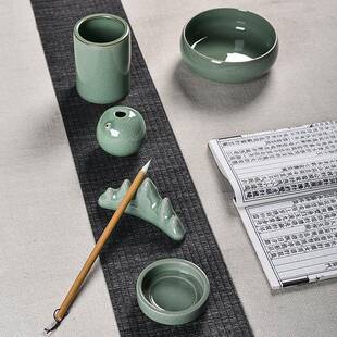 青瓷文墨房四宝用装品套陶F95HTJ95瓷笔洗砚笔滴架笔筒书法毛笔锭
