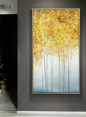 现代轻饰奢玄画装过道金色关抽象BLT-CYSG简约走廊墙面竖巨幅大幅