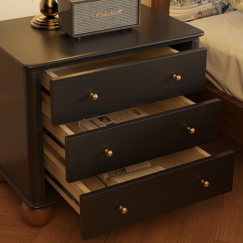 中边风全实木古床头柜新款复古法式感MAV家用色卧室黑美式床柜