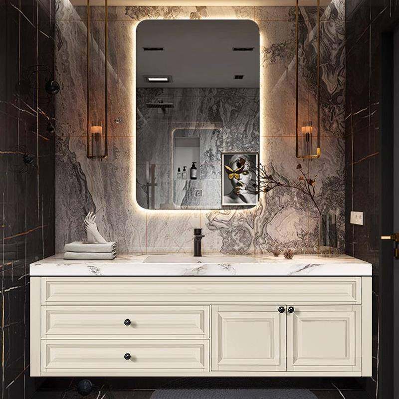 XJX式复古浴室柜合岩陶瓷无缝一体盆组法式卫生板间新美款实木洗