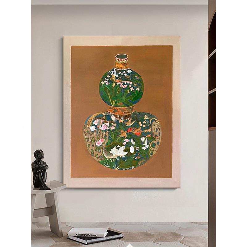 中古风花瓶玄玄关挂画复古旧客厅装怀饰画入户关挂画格新XNQ中式