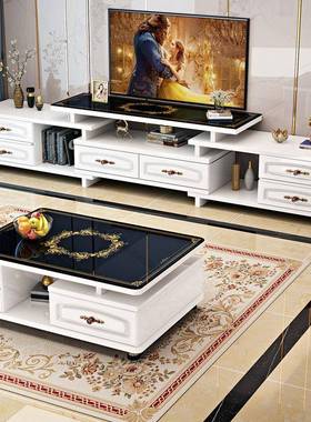 欧式圆茶几简角约现代电视柜茶电几组桌合钢化XUY玻璃茶几小视柜