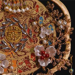 新娘喜嫁扇秀禾服m40团子扇结婚婚礼团扇古扇出扇风喜字扇中式手