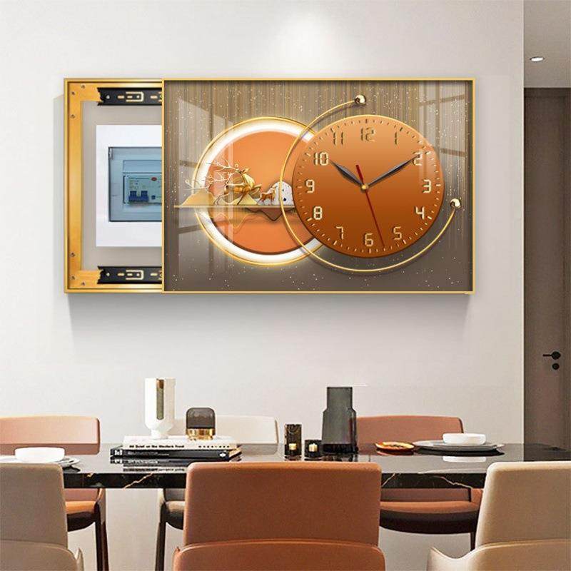 现代轻奢电箱装画带钟表箱免表打WEI孔电闸挂饰钟遮挡客厅配电箱