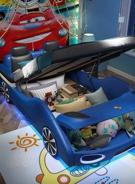 NRFQ086#女单新款儿车童床赛车实NRFQ086木床孩人带护栏1.2米跑公