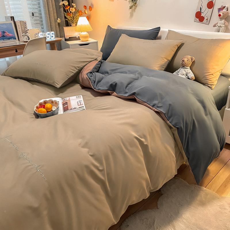 纯色简学生宿JCS舍三件套刺绣水床洗棉四件套约套亲肤棉单被床笠
