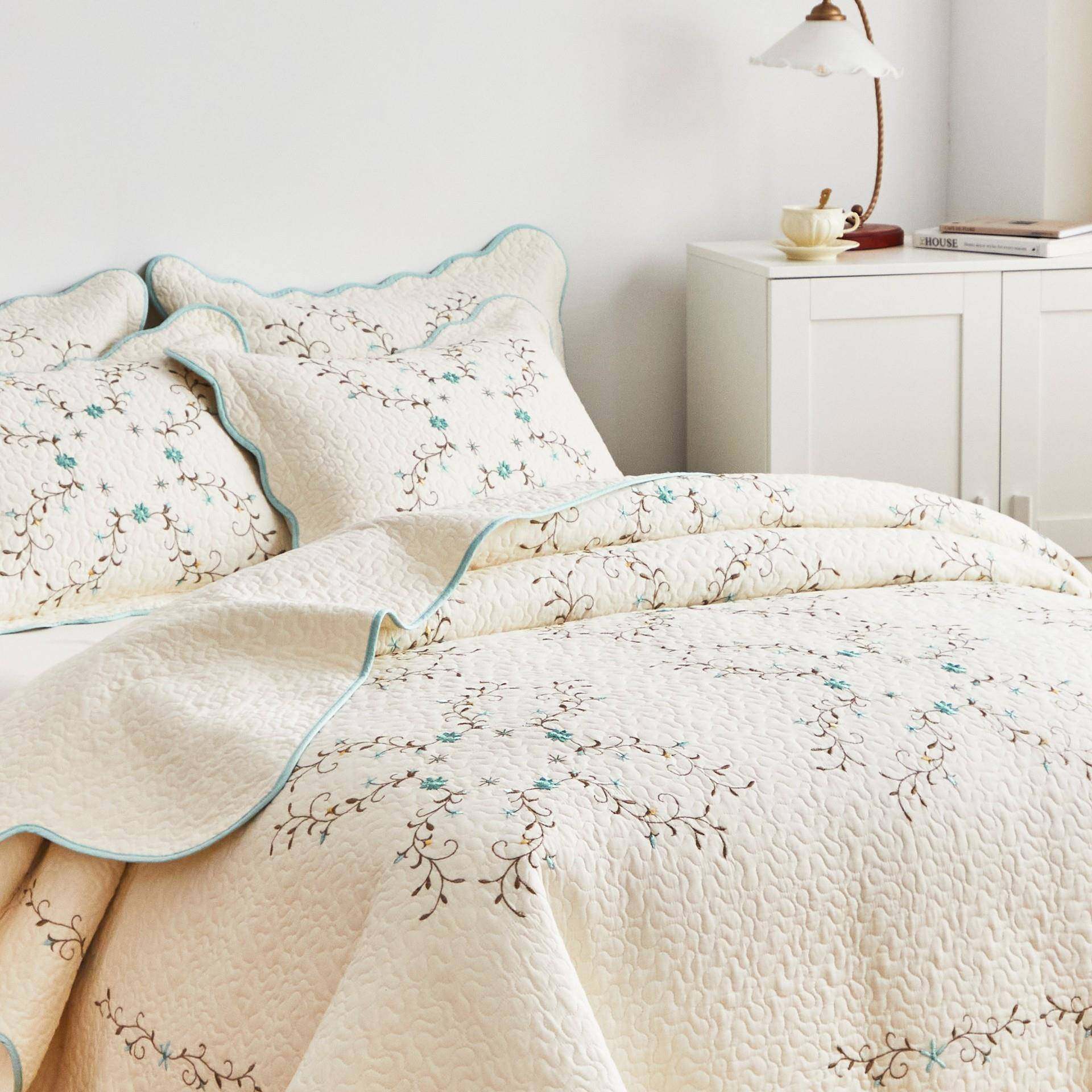 纯棉绣花床罩衍缝床全棉三件单套棉欧式夹盖床秋冬新款防滑SZV床