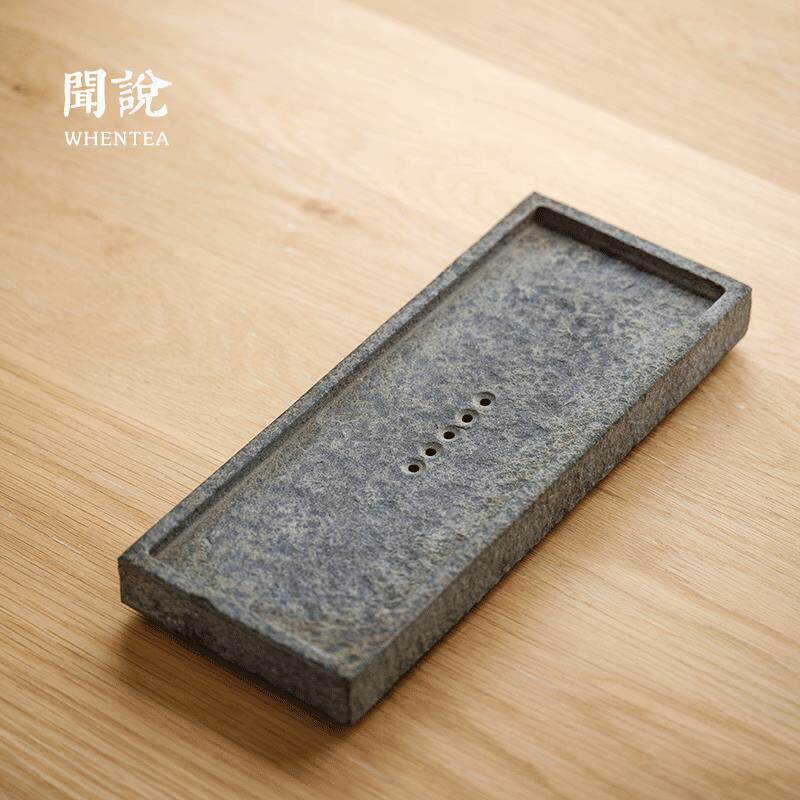 闻说|日式复古简约茶盘 仿古天然乌金石 家用小号长方形干泡茶台