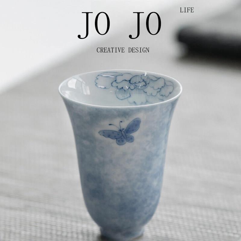 Jojo茶杯单杯陶瓷纯手工茶具大师杯迭莲花手绘香杯功夫茶杯