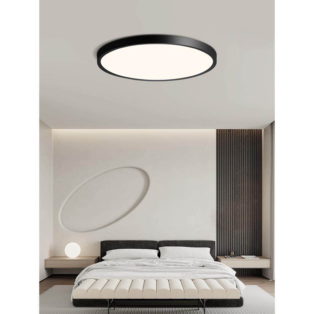 卧室吸顶灯现代简约儿童房中山灯具北欧圆形无缝隙超薄黑色房间灯