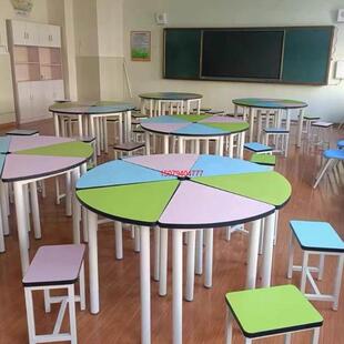 学校六边型团体活动创客课桌椅智慧拼接桌心理教室团辅桌阅览桌椅