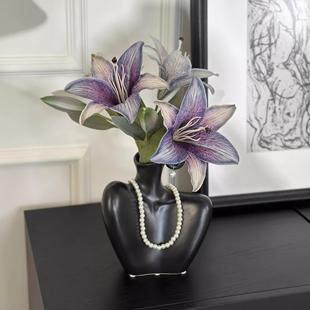 覆古手感3D百合花彷真花高档花瓶假花电视柜客厅餐桌插花装饰摆饰