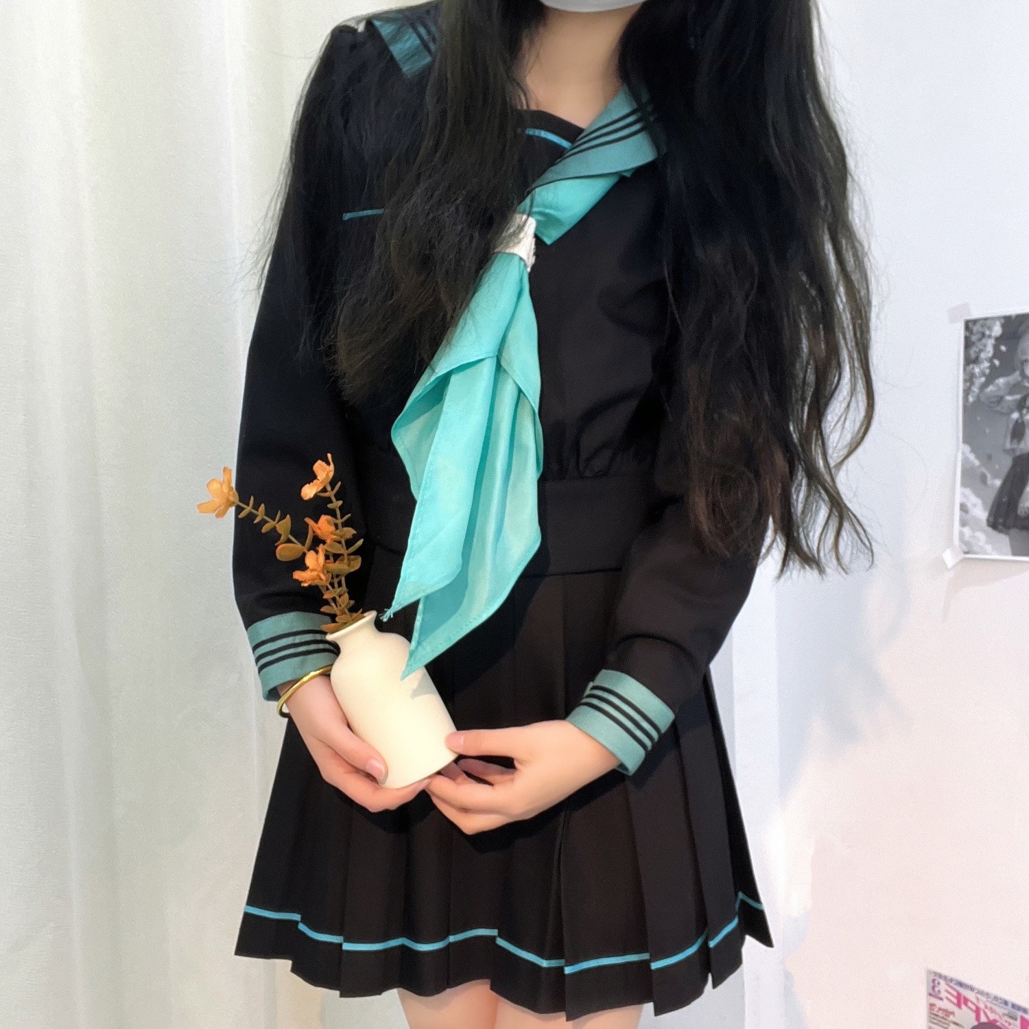初音色JK制服夏季收腰泡泡袖