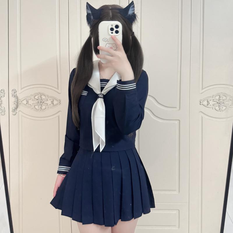 樱奈家原创JK制服日系改良白领绀三本水手服学院风中间服班服套装