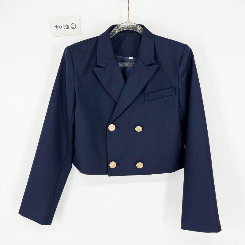 日系学院风短款双排扣西装外套女